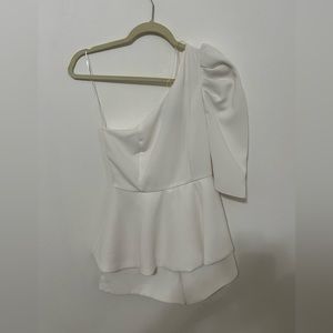 One shoulder white long sleeve romper